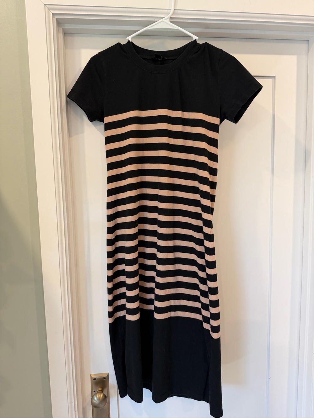 J. Crew Black and Nude Horizontal Stripe Short-Sleeve T Shirt Dress